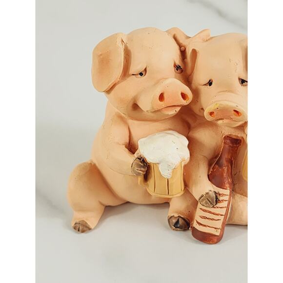 Pigs Drinking Buddies Mini Piglet Piggy Figurine 3 1/2" Resin 90s Home Decor Vtg - Picture 2 of 14